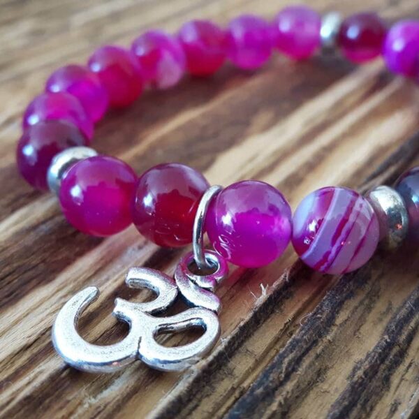 Bracelet perles femme en agate fushia & bouddha - Image 2