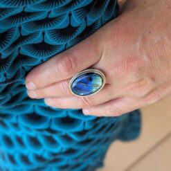 Grosse bague labradorite argent