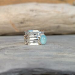 Bague anti stress argent et calcédoine aqua