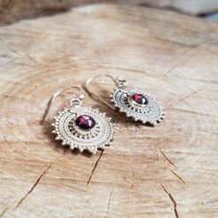 Boucles d'oreilles MANDALA en argent et grenat
